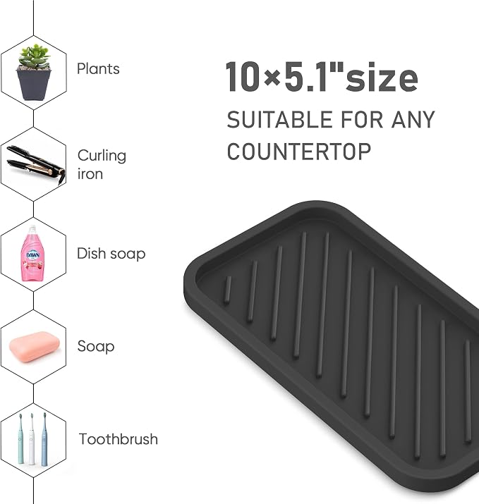 Silicone Sponge Holder-Large Thick Durable 10" Sink Organizer Tray-Kitchen | Thick Durable Sponge Caddy, Large Sink Tray, Dish Soap & Scouring Pad Holder, Countertop Drip Tray, Easy Clean, Rust-Proof