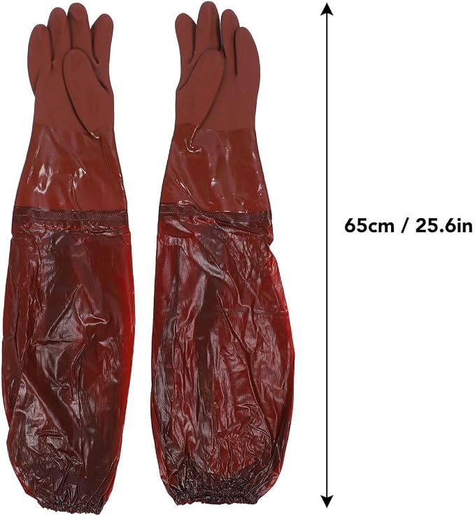Long Rubber Pond Gloves, Durable Rain Proof Cleaning Gloves for Machine Maintenance, 65cm Length, 1 Pair
