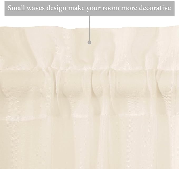 MIULEE Cream Beige 40 x 72 Inches Sidelight Sheer Curtains for French Door | Light Filtering Window Treatment for Narrow Door, Tieback, 2 Panels