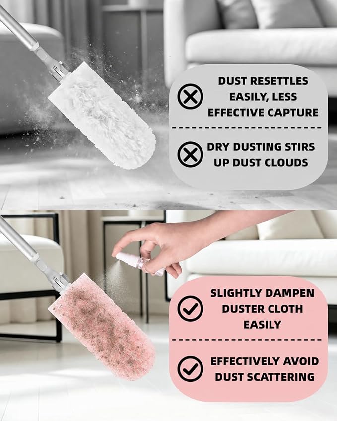 6 ft Extendable Duster Kit with 50 Pink Refills for Swiffer Duster | 360 Heavy Duty Duster Refills, 5X Microfibers Trap Dust, Long Extended Handle for Ceiling Fan, Vents and Hard to reach Areas