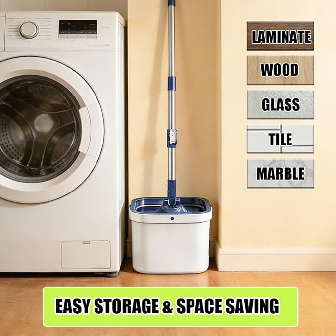 Microfiber Spin Mop Bucket Cleaning System with Wringer, 52''Long Handle & 4 Flat Mop Pads Replacement, Lazy Home Essentials for Wet Dust Hardwood Wood Wall Floor Household Cleaner Tools Set
