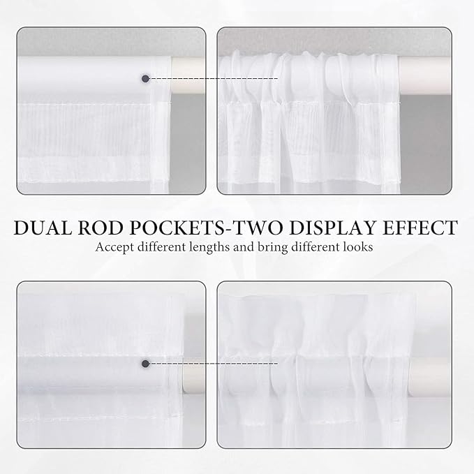MIULEE White 54 W x 20 L French Door Short Sheer Curtains | Light Filtering Window Treatment Curtain for Glass Door, Tieback, 2 Panels, Set of 2