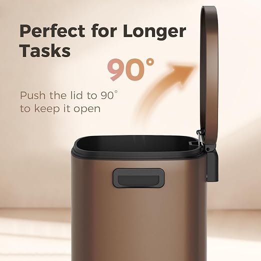 ELPHECO Kitchen Trash Can with Lid 13 Gal Stainless Steel Pedal Garbage Can | Soft Close Lid, Pedal, Heavy-Duty Fingerprint Proof Step Wastebasket with 20 Bags, Removable Bucket, Home Office, Brown