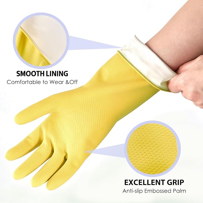 Rubber Kitchen Dishwashing Gloves - 4 Pairs Colorful Reusable Cleaning Gloves for Kitchen Washing Dishes and Household Cleaning (Medium, Blue+Pink+Yellow+Red)