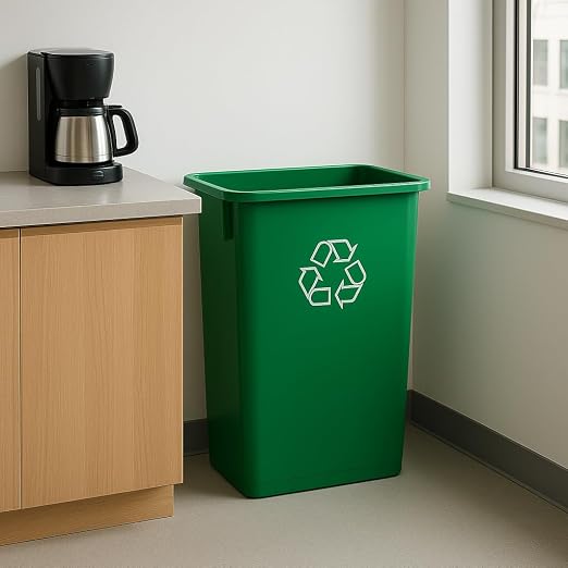 23 Gallon Slim Recycle Bin – Space-Saving Rectangular Recycling Container with Handles, Durable Plastic, Stackable Design for Office, School, Restaurant & Home Use (Green Recycling)