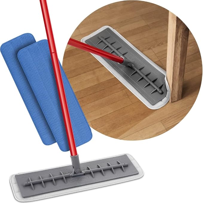 Floor mop Silicone | | Long Aluminum Anti-Rust 4-Part Handle 140 cm, Fits Hardwood, Walls, Laminate, Parquet & Tile | 2 Microfiber Pads