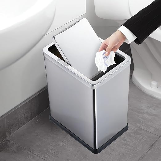 Stainless Steel Bathroom Trash Can with Swing Lid,4gallon Small Metal Garbage can Trash Bin Wastebasket for Office Bedroom Powder Room (Stainless Steel)