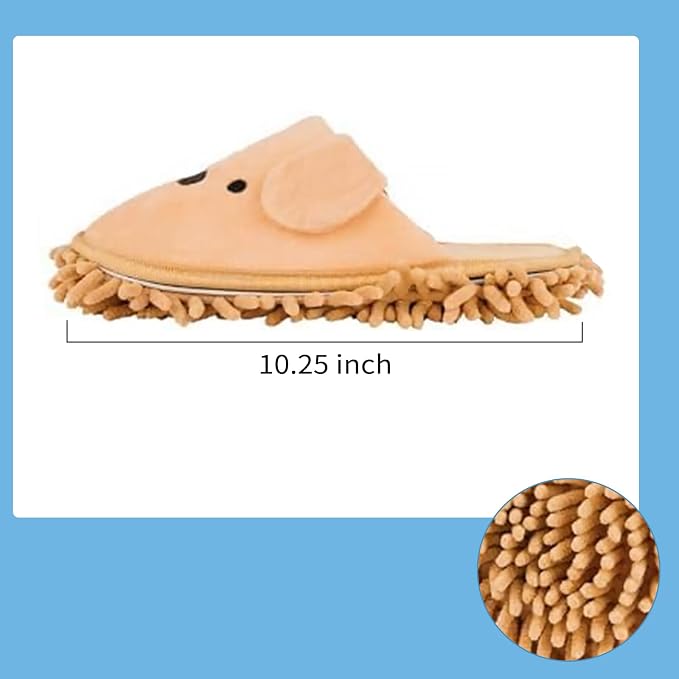 Detachable Dog Microfiber Mop Slippers Dusting for Home Khaki | Washable Mopping Shoes, Floor Dusting Slippers, Cleaning Slippers for Dirt Hair