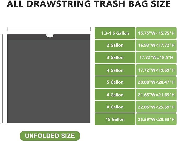 1.6 Gallon Small Trash Bags,132 Count Mini Drawstring Garbage Bags Unscented fit 4.5-8 Liter,1.3-1.6 Gallon Thick Plastic Wastebasket Liners for Bathroom Bedroom Office Toilet(Black)