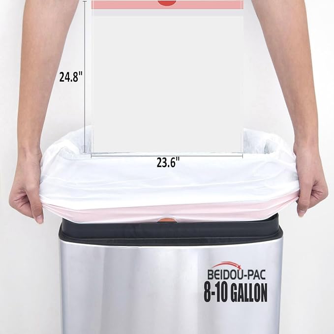 BEIDOU-PAC Trash Bags 8-10 Gallon Drawstring, 60 Count Garbage Bags, Large Kitchen Trash Bags, Odorless & Heavy Duty White Plastic Food Scrap Bags for Bathroom Bedroom Office Waste