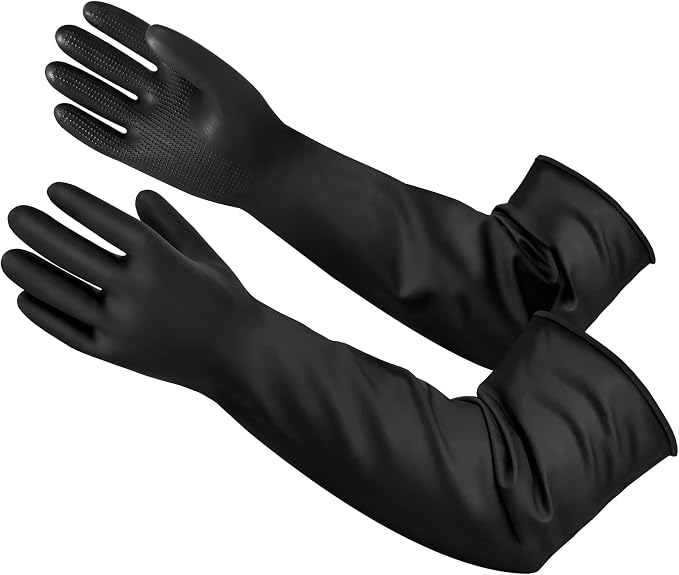 22" Upgraded Latex Gloves Chemical Resistant Glove Safety Work Long Gauntlets, Reusable Heavy Duty Long Rubber Gloves Dishwashing Gloves, Industrial Safety Gloves for Men