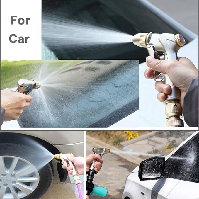 FANHAO Upgraded 100% Metal Garden Hose Nozzle Heavy Duty, High Pressure | Rustproof Water Nozzle Leak Proof, Hands-Free Lock, 4 Adjustable Patterns Sprayer for Watering Plant, Washing Car, Patio, Pet
