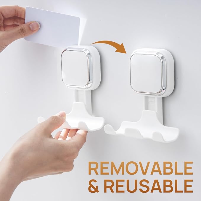 LEVERLOC 2 Pack Vacuum Suction Cup Razor Holder for Shower No Drill, White | Heavy Duty 11KG Shower Hooks for Towel, Loofah, Razor, Waterproof, Damage-Free Hanging Suction Cup, Easy to Install and Reuse