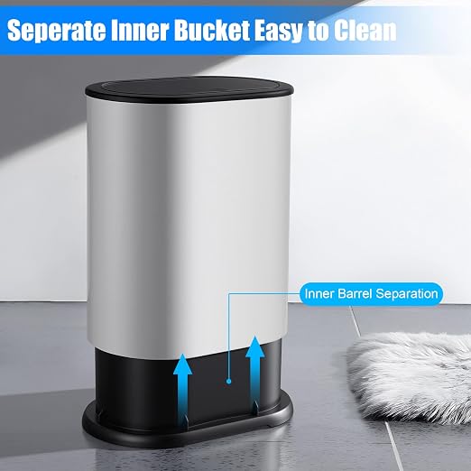 Anzoymx Stainless Steel Bathroom Trash Cans 1.8 Gallons Small Garbage Can with Pop up Lid, Dog Proof Narrow Wastebasket, Slim Waterproof Litter Trash Bins Set for Bedroom, Toilet, Office (Silver)