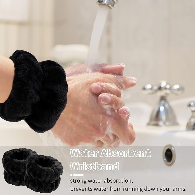WHAVEL 6PCS Spa Headband and Wristbands Set, Face Wash Headband Wrist Bands for Washing Face Makeup Skincare Hair Band Skin Care Accessories Tools
