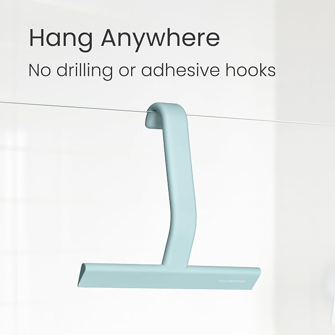 JustHang Shower Squeegee with Built-in Hook, 10-Inch Slate Blue | Award-Winning Design, All-One-Piece Soft-Touch Silicone, for Glass Door, Bathroom, Window, Mirror, Tile Wall, Car
