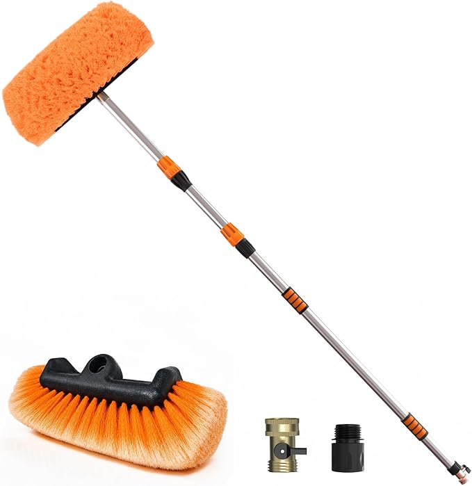 SISUPASSIE 12FT Car Wash Brush with Long Handle, 12-Inch Soft Bristle Car Cleaning Brush for Cleaning RV, Truck, Boat, Solar Panels, Orange