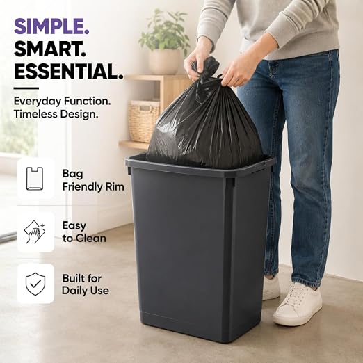 Superio Large Kitchen Trash Can 13 Gallon, 52 Qt Waste Bin for Kitchen, Garage, Indoor and Outdoor Trash Can, Dark Grey