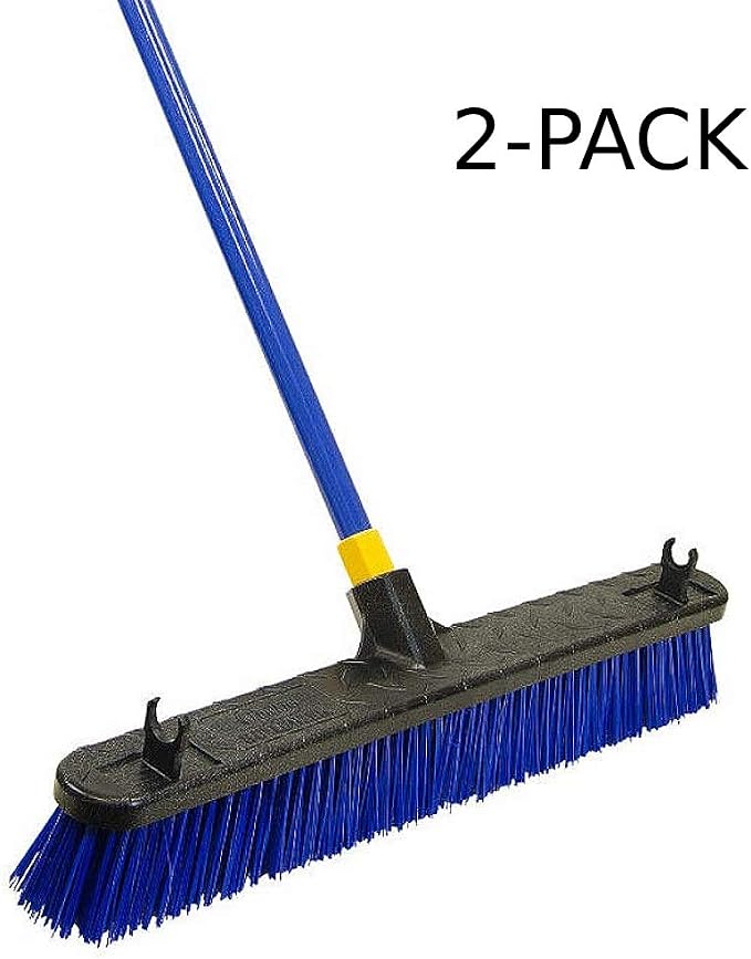 Quickie 5992 24-Inch Knockdown Rough-Surface Push Broom with Steel Handle, 2-Pack, Blue