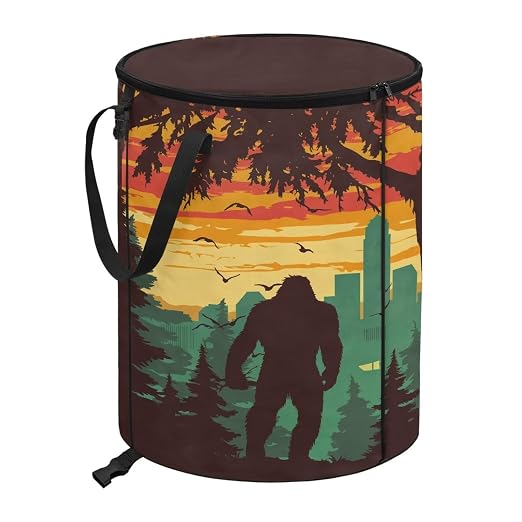 Sunset Bigfoot Camping Trash Can Collapsable Large Capacity Design Outdoor Trash Can with Lid Water Resistant Garbage Cans Easy to Use and Clean