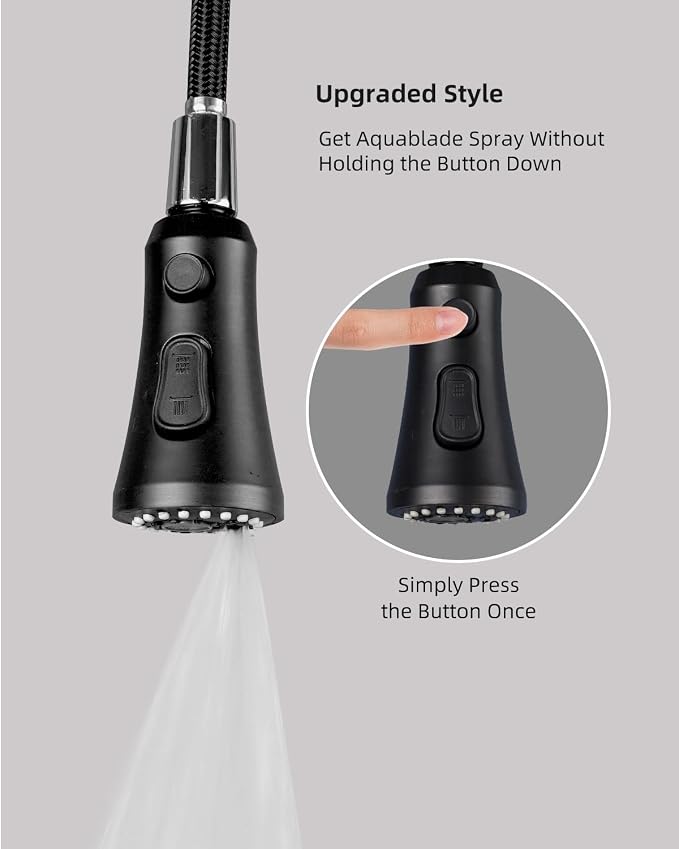 Hibbent Pull Down Kitchen Faucet Head Replacement, 3-Function NSF/ANSI/CAN 61 & CUPC Certified Sink Spray Nozzle, 15 Adapters, Compatible with Moen, Delta, Kohler Faucets, Matte Black
