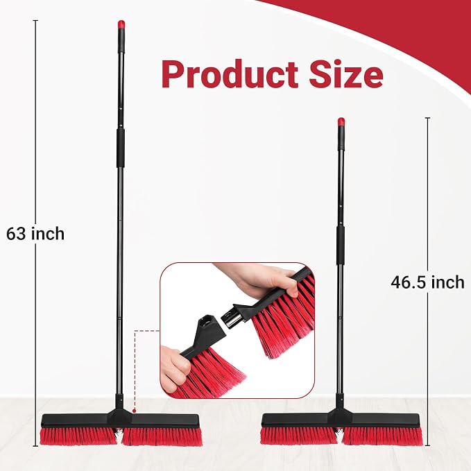 3PK 24" Push Broom Outdoor, Stiff Bristle Push Broom Brush for Workshop, Garage, Concrete, Patio and Deck Floor Sweeping(63" Long Handle)
