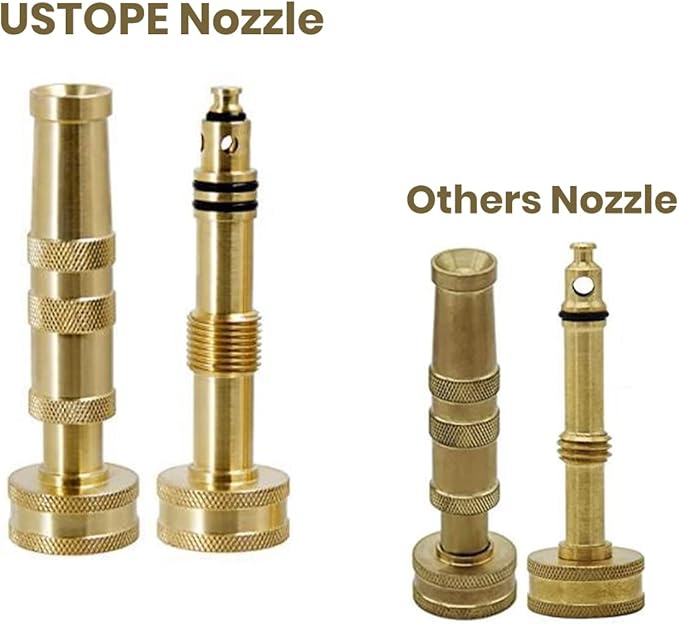 Ustope Garden Hose Nozzle, High Pressure Water Hose Nozzle Sprayer Head,fits 3/4” Garden Hose Thread,for Lawn & Garden,Washing Cars,Watering Garden,Cleaning,Showering Dogs&Pets（Brass）, AD-05