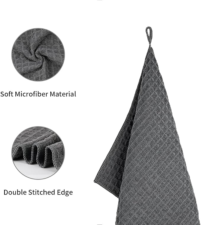 watchget Microfiber Cleaning Cloth,Barista Micro Towels 10 Pack Dark Grey | Professional 12"x12" Lint-free Rags;Waffle Weave;Highly Absorbent Cleaning Towels for Espresso Steam Wands&Coffee Counters