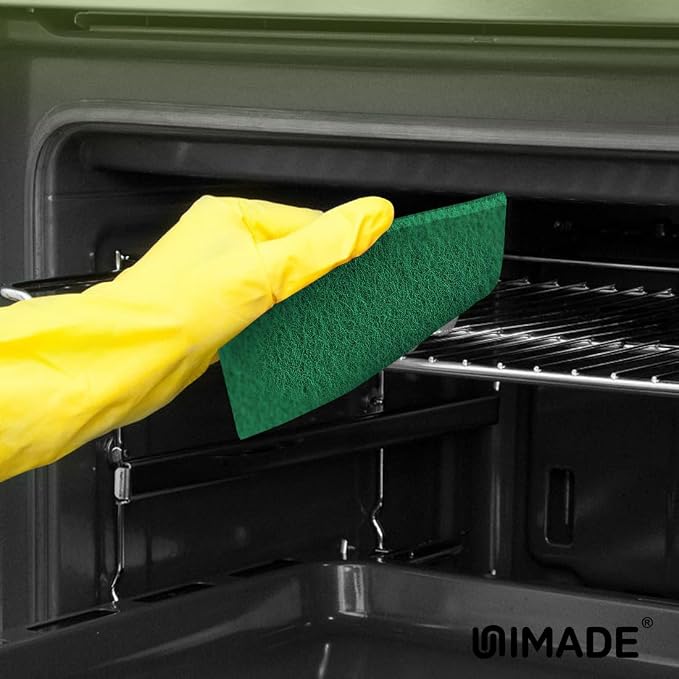 UNIMADE Heavy Duty Scouring Pads, 24Pcs Household Scour Pads | for Kitchen, Garage and Outdoors, Reusable Dish Scrubber Pads for Pan and Metal Grill - Green