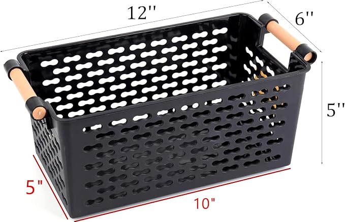 Yesland 6 Pack Plastic Storage Baskets with Handles, Black Organizer Bins 5"W x 10"L x 5"H for Kitchen Pantry Closet Bathroom Office