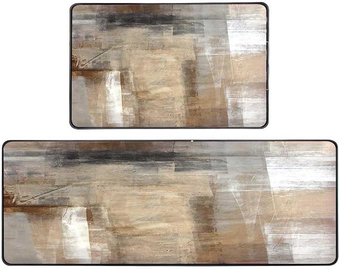 TOMWISH Brown Kitchen Rugs Washable Absorbent Runner Rugs for Kitchen | Front of Sink Dining Room Home Office Laundry 18"X48"+18"X30" Kitchen Decor and Accessories