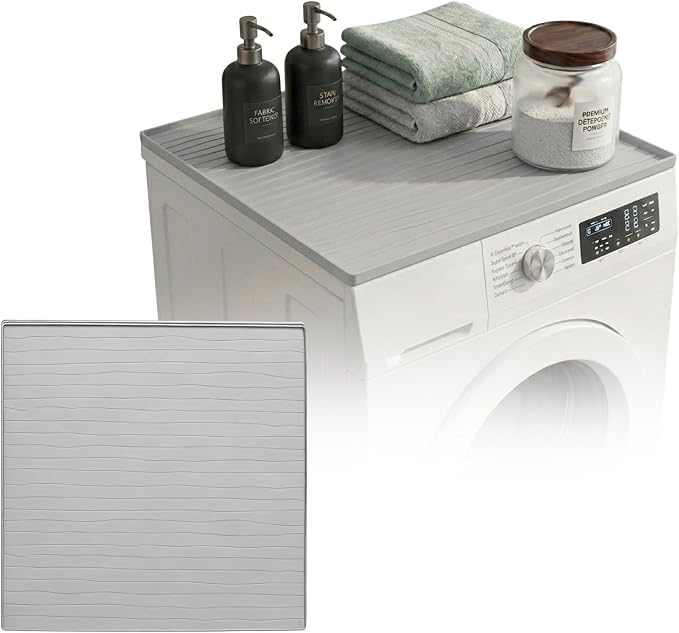 1 PC Washer and Dryer Covers for Top 25x25 in, Protector Topper Mat | Silicone Non-Slip Waterproof Washer and Dryer Covers For The Top Load, Dust Guard, Laundry Cover Top (Moonstone /Light Grey)