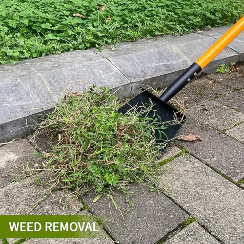 Cleaning Shovel, 51 Inch Heavy Duty Flat Snow Weeding Tool | Multifunctional, Tungsten Steel, Fiberglass, One-Piece Handle, 2 LB, No Assembly Required, Driveway, Patio, Garden, Sidewalk