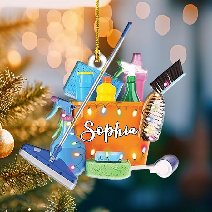 Personalized Cleaning Tools Ornament, Custom Housekeeping Christmas Tree Decoration, Holiday Keepsake Gift for Cleaners, Janitors, Pressure Washers, Housekeepers, Maids and Cleaning Lovers (CT6)