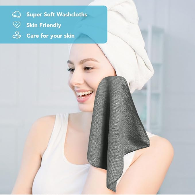 Orighty Washcloths Bulk, 200 Pack Microfiber Face Towels, 12x12 Inch Grey | Highly Absorbent & Soft Feel, Multi-Purpose Wash Cloths & Hand Towels for Bathroom, Hotel, Spa, and Gym