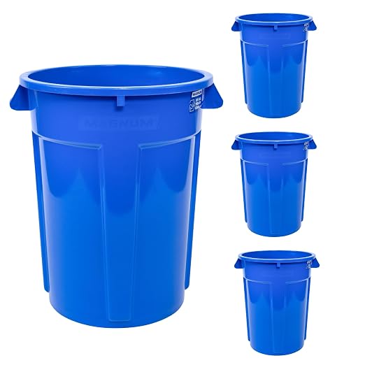 Magnum 55 Gallon Trash Can, High-Vis Blue, Construction Grade, Heavy Duty Plastic, Jobsite Ready for Holding Garbage and Recycling CMTC-C000-55B04 (4 Pack)