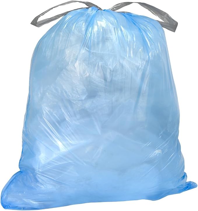 Plasticplace Custom Fit Trash Bags, Compatible with simplehuman Code K (100 Count) Tinted Blue Drawstring Garbage Liners 10 Gallon / 38 Liters, 24" x 28"