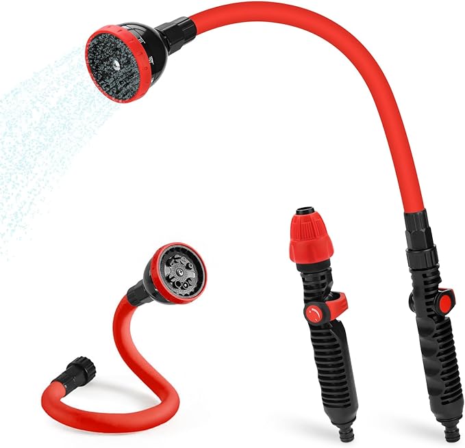 2 in 1 Bendable Watering Wand Heavy Duty for Garden/Car Cleaning | Use with 10 Spray Patterns, 29In Long Hose Nozzle Sprayer, Fits 3/4” Quick Coupling/Garden Hoses