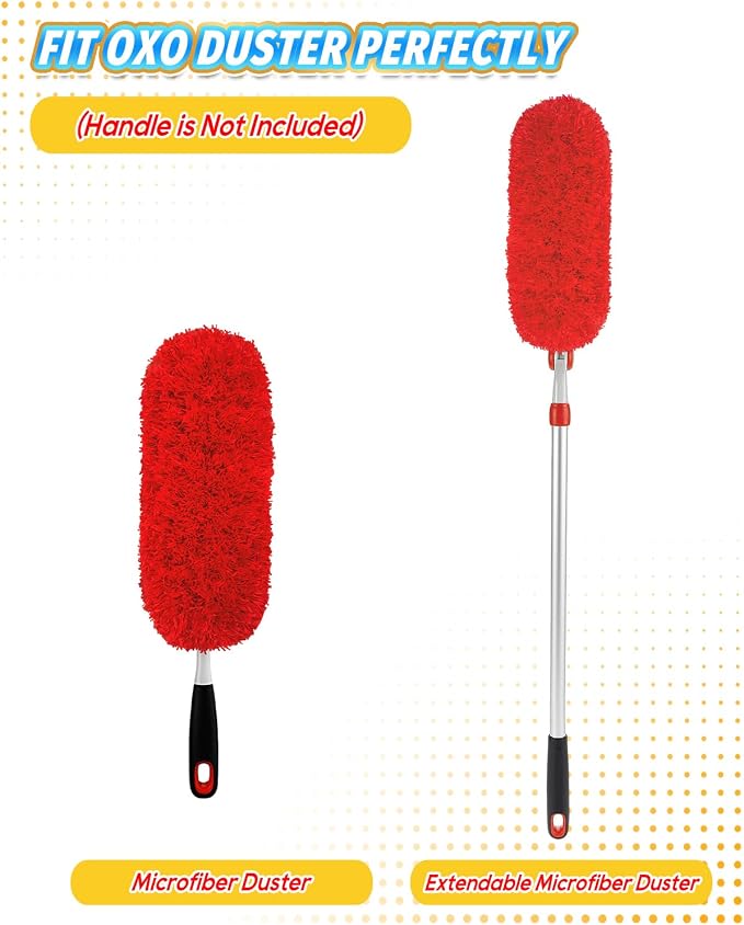 KEEPOW 2Pc Microfiber Duster Refills Compatible with OXO Good Grips Duster | Reusable Dusters Refill Compatible with OXO Good Grips Microfiber Extendable Dusters for Cleaning, Red, Handle Not Included