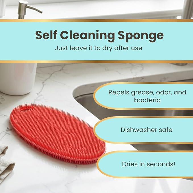 Silicone Sponge Dish Scrubber - Food Grade and Housecleaning - BPA Free Silicone Kitchen Scrubber [5 Pack Ovals Summer]