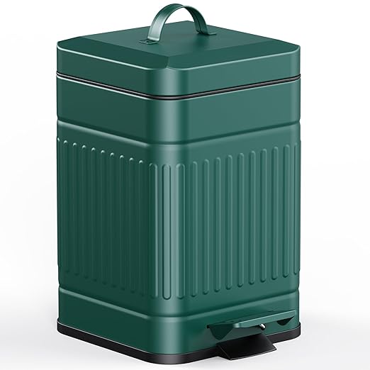 CEROELDA Small Trash Can with Lid-5L/1.3 Gal,Stainless Steel Outdoor Dog Poop Garbage Can-Farmhouse Retro Metal Waste Bin w/Step Pedal for Bathroom Bedroom Office-Soft Close-Green