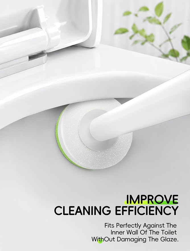 Wall Mounted Disposable Toilet Brush System with Holder, Toilet Bowl Cleaning Wand with Green Refills and One-Button Release, 2 Wands and Holders with 52 Green Refills