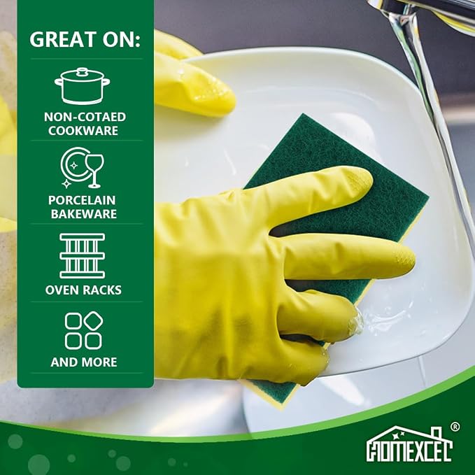 HOMEXCEL Heavy Duty Scrub Sponges Kitchen 60 Count, Extra-Large Sponges for Cleaning Kitchen and Household, Dish Scrubber for Washing Dishes, Pots and Pans