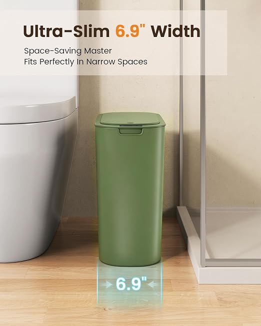 TIPGO 5 Gallon Automatic Bathroom Trash Can with Lid, Green, Touchless | Motion Sensor, Slim Smart Garbage Bin, Plastic Wastebasket, Battery Operated, Manual Button, for Bedroom, Office,RV