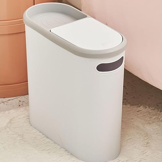 Slim Trash Can with Lid Leakproof Waste Container | Kitchen Compost Trash Can for Home RV Office Dormitory Boat Bathroom Bedroom Laundry Room Garage Restaurant