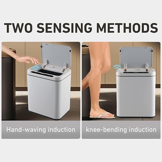 ELPHECO Stainless Steel Office Trash Can White, 3.5 Gallon | Motion Sensor Garbage Can Touchless Smart Trash Can Automatic Waste Bin for Kitchen, Office, Bathroom