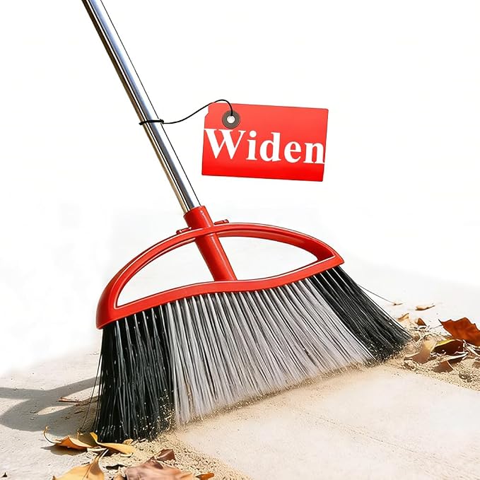 15.7" Heavy Duty Outdoor Broom, Adjustable Handle for Patio Garage | Stiff Bristles For Heavy Debris, Wide Sweeping Broom Head, Adjustable 38-53.5" Handle.
