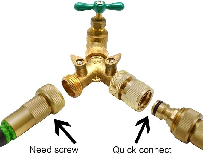 HQMPC Garden Hose Quick Connect Solid Brass Quick Connector Garden Hose Fitting Water Hose Connectors Garden Hose Disconnect 3/4 inch GHT (2Sets) (2Female+2Male)