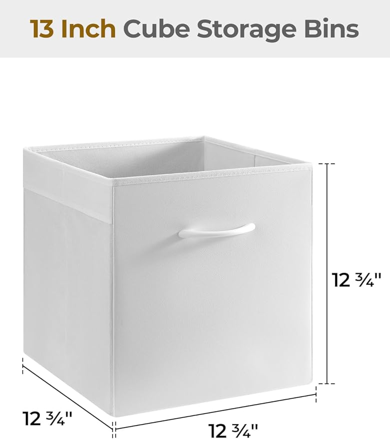StorageWorks White 13in Storage Cubes, Leather Cube Storage Bins, 4-Pack | Reinforced Handle & Front Panel, Faux Leather Front, Non-woven Fabric, Collapsible, Space-Saving, For Closet, Bedroom, Office