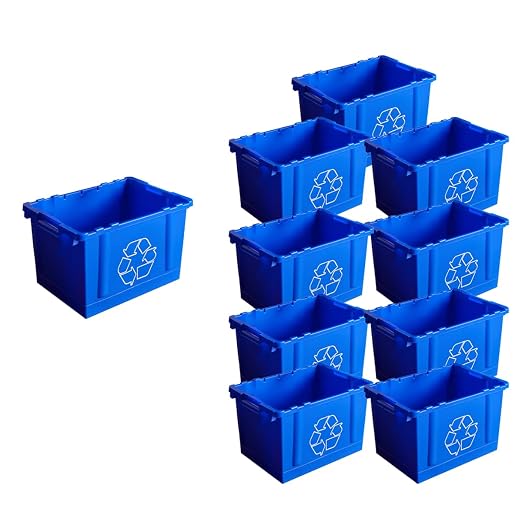 10 Pack, 14 Gallon Rectangular Blue Recycling Bin for Indoor/Outdoor, Stackable Recycling Container with Handles for Plastic, Paper